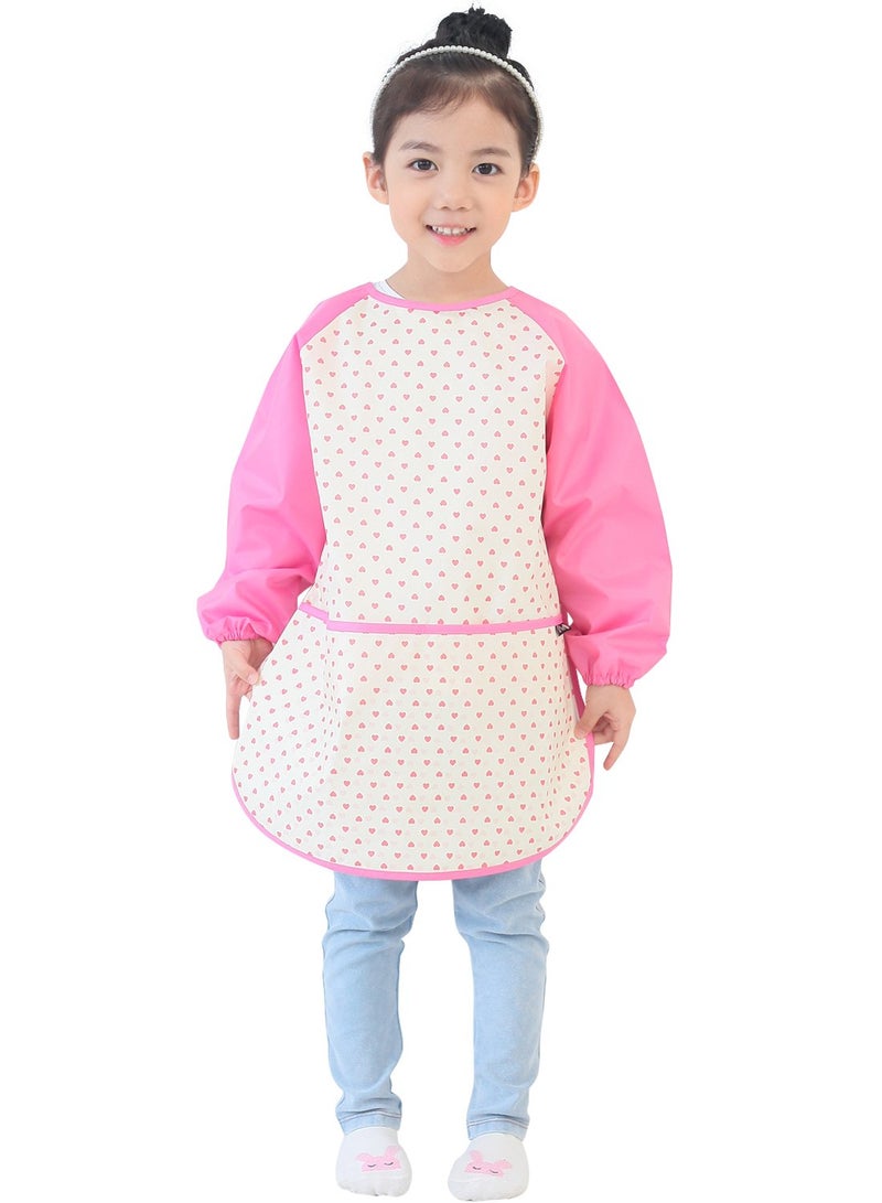 Plie Kids Painting Apron â€“ Waterproof Long Sleeve Art Smock for Toddlers & Preschoolers, Messy Play, Baking, Crafts, Cooking, Sensory Activities (Ages 1â€“10), Pink Heart Dot (27-S) - Image 1